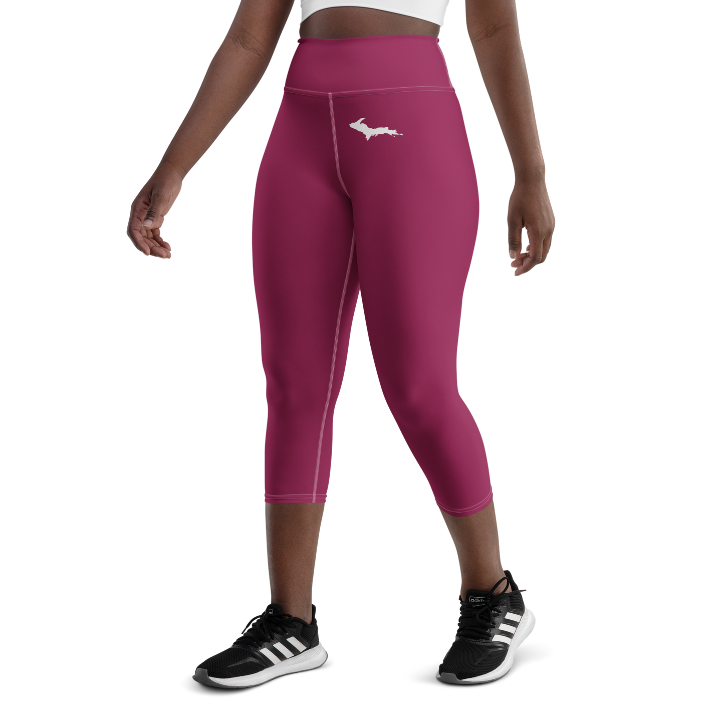 Michigan Upper Peninsula Yoga Capri Leggings (w/ UP Outline) | Ruby Red