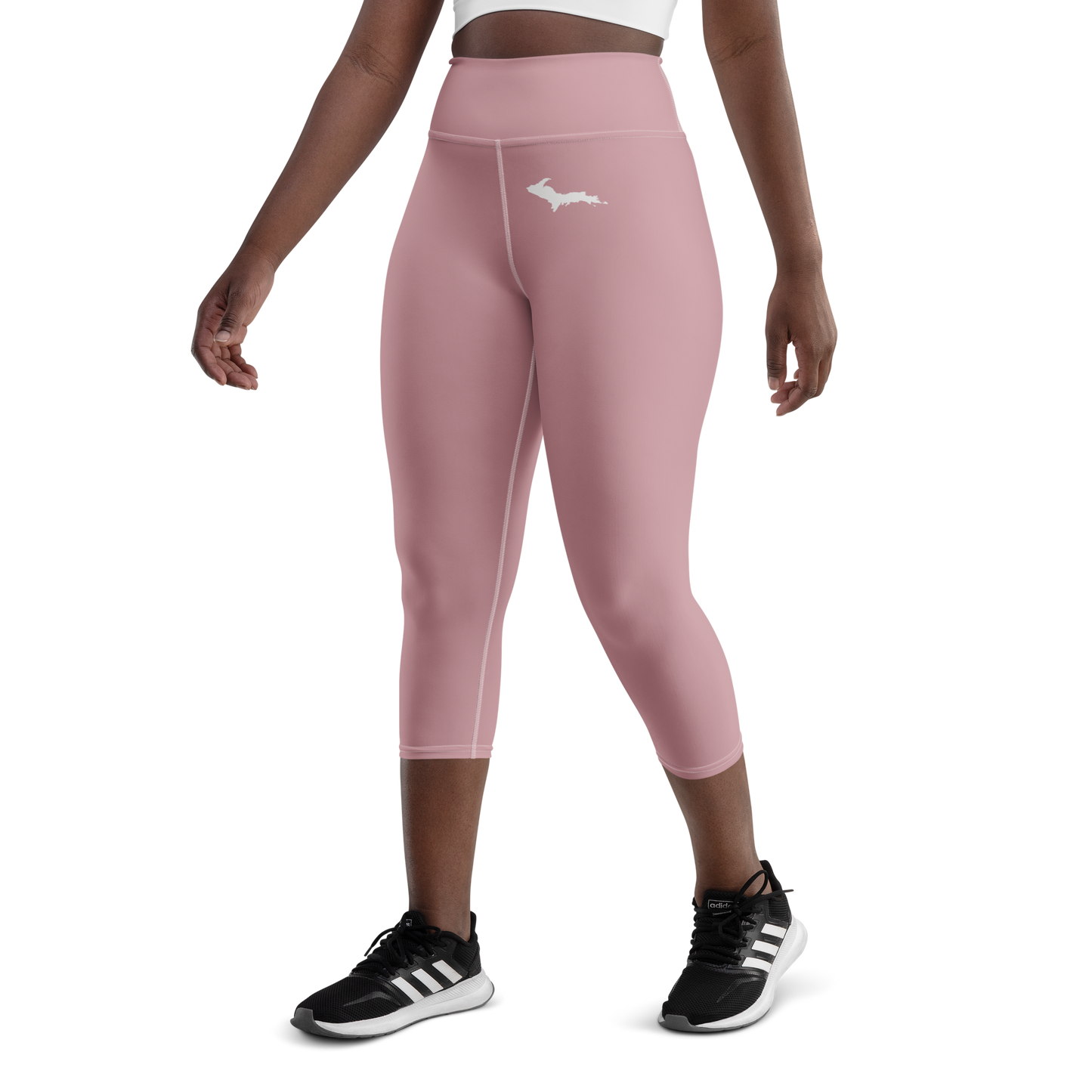 Michigan Upper Peninsula Yoga Capri Leggings (w/ UP Outline) | Cherry Blossom Pink