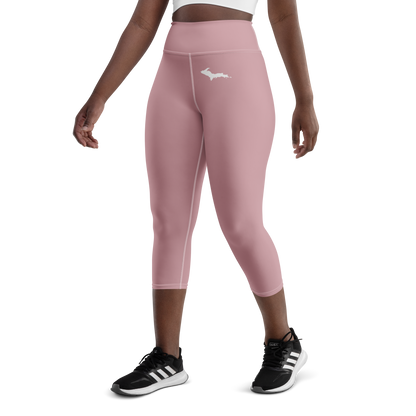 Michigan Upper Peninsula Yoga Capri Leggings (w/ UP Outline) | Cherry Blossom Pink