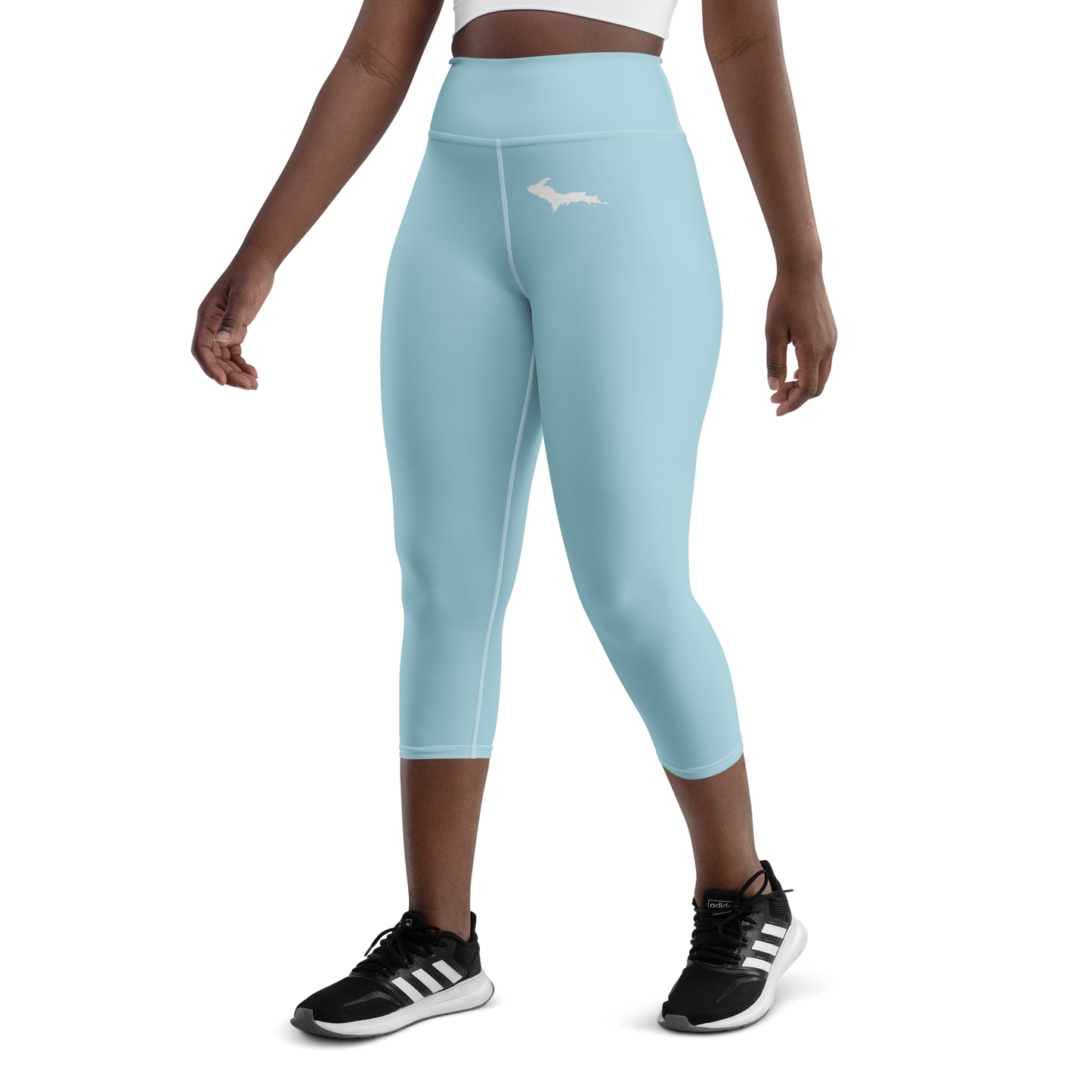 Michigan Upper Peninsula Yoga Capri Leggings (w/ UP Outline) | '58 Caddie Blue