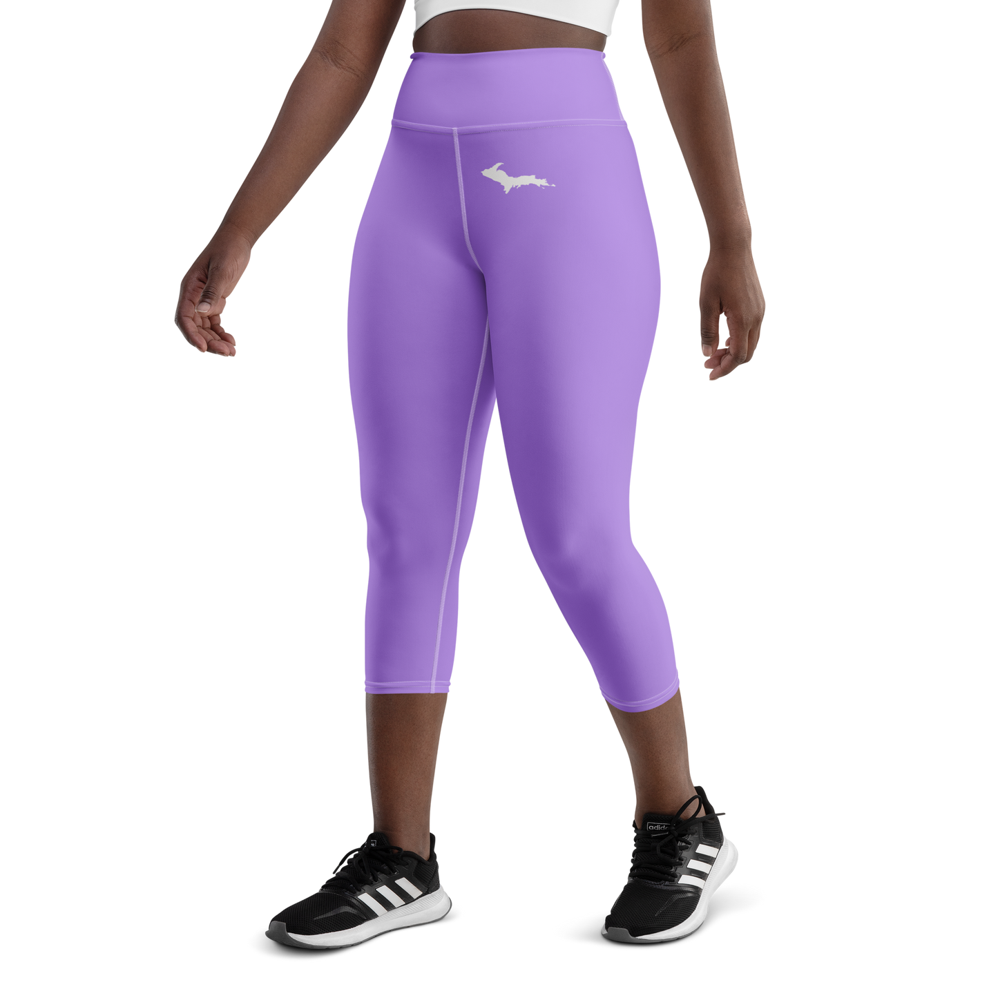 Michigan Upper Peninsula Yoga Capri Leggings (w/ UP Outline) | Lavender