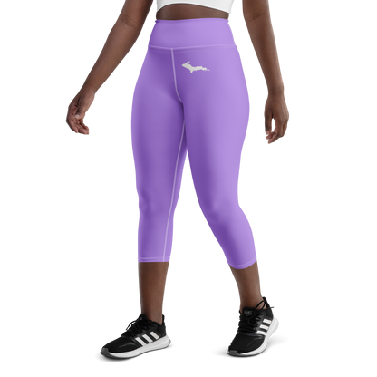 Michigan Upper Peninsula Yoga Capri Leggings (w/ UP Outline) | Lavender