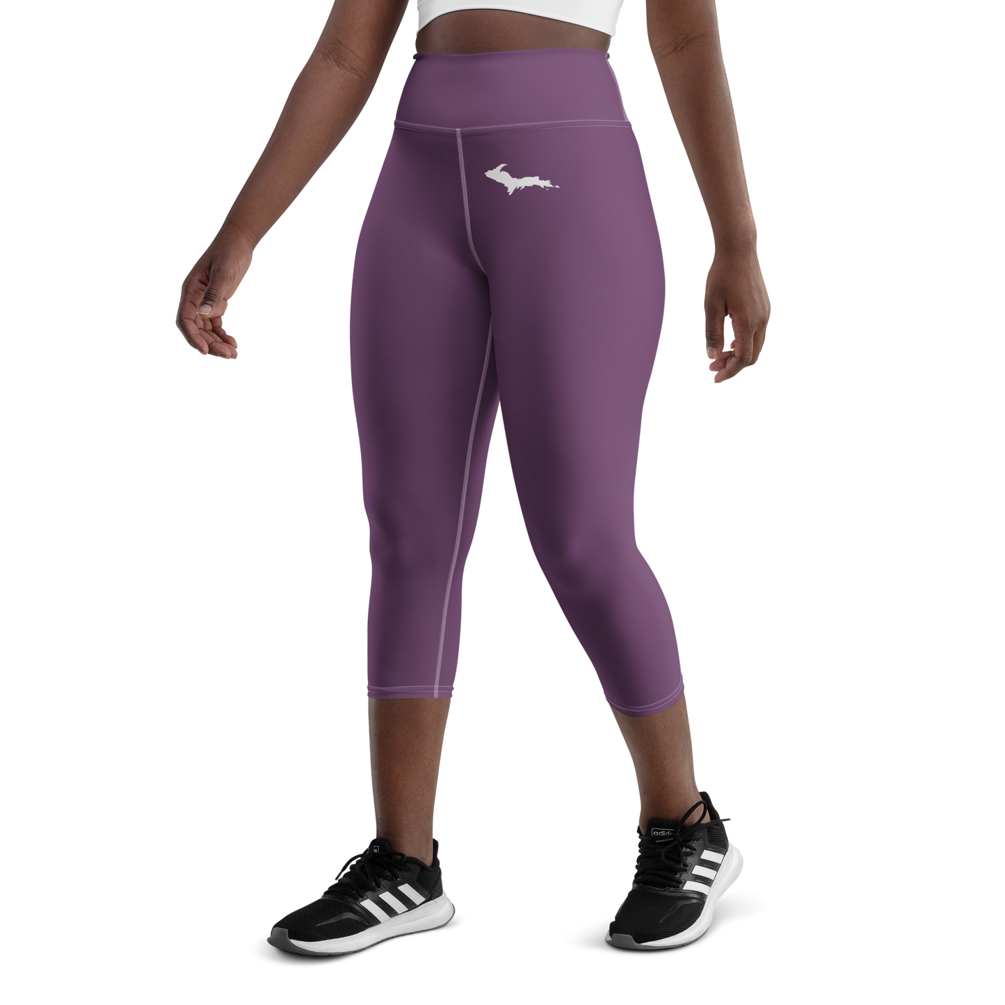 Michigan Upper Peninsula Yoga Capri Leggings (w/ UP Outline) | Plum