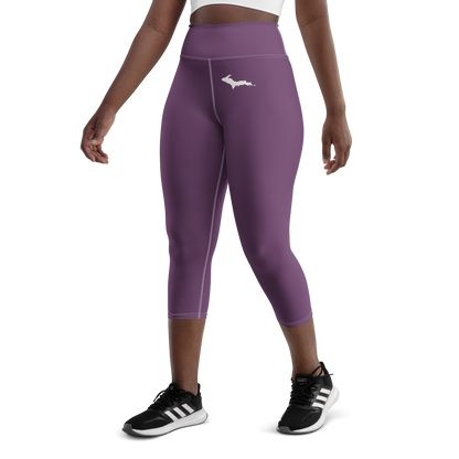 Michigan Upper Peninsula Yoga Capri Leggings (w/ UP Outline) | Plum