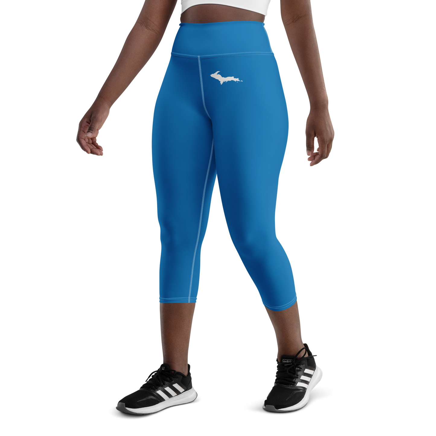 Michigan Upper Peninsula Yoga Capri Leggings (w/ UP Outline) | Azure