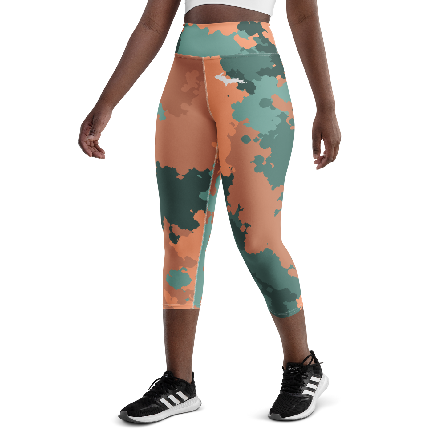 Michigan Upper Peninsula Yoga Capri Leggings (w/ UP Outline) | Copper Country Camo