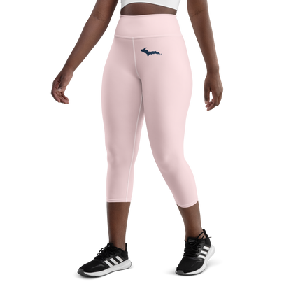 Michigan Upper Peninsula Yoga Capri Leggings (w/ UP Outline) | Pale Pink