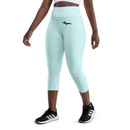 Michigan Upper Peninsula Yoga Capri Leggings (w/ UP Outline) | Cyan