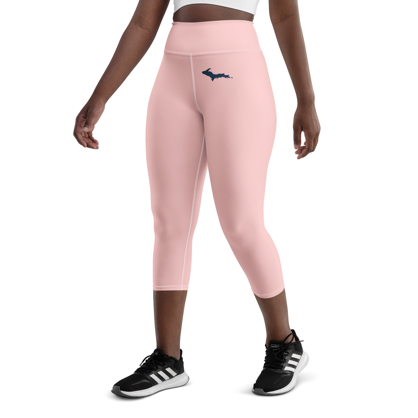 Michigan Upper Peninsula Yoga Capri Leggings (w/ UP Outline) | Cosmos Pink