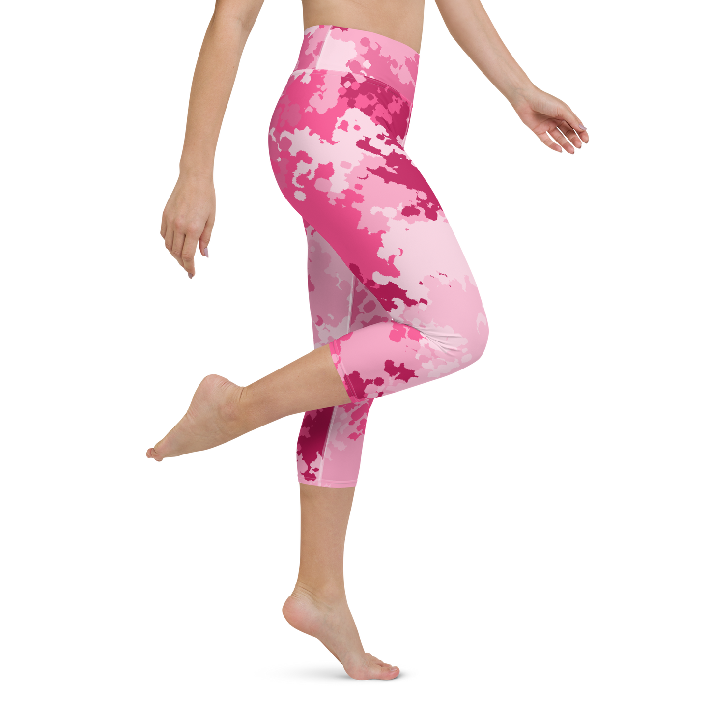 Michigan Upper Peninsula Yoga Capri Leggings (w/ UP USA Flag) | Pink Camo