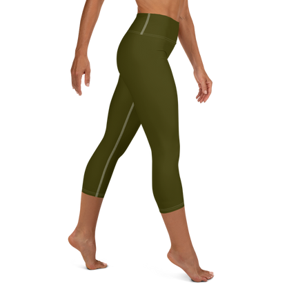 Michigan Upper Peninsula Yoga Capri Leggings (w/ UP Outline) | Military Green