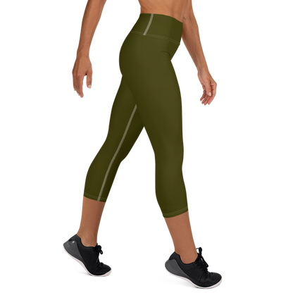 Michigan Upper Peninsula Yoga Capri Leggings (w/ UP Outline) | Military Green