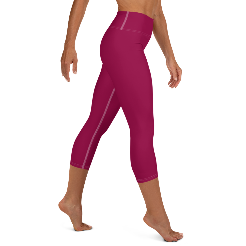 Michigan Upper Peninsula Yoga Capri Leggings (w/ UP Outline) | Burgandy