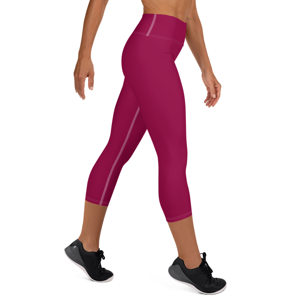 Michigan Upper Peninsula Yoga Capri Leggings (w/ UP Outline) | Burgandy