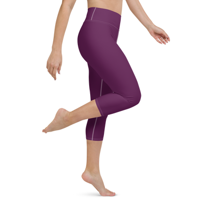 Michigan Upper Peninsula Yoga Capri Leggings (w/ UP Outline) | Tyrian Purple