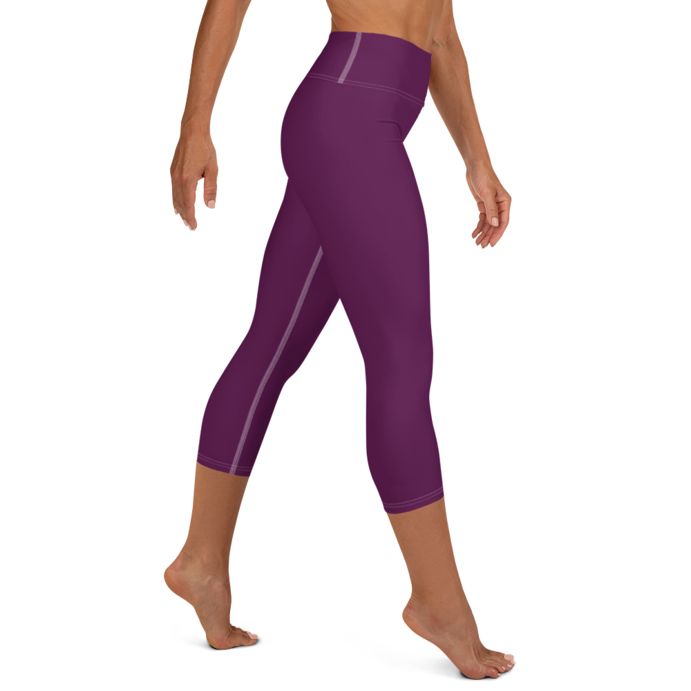 Michigan Upper Peninsula Yoga Capri Leggings (w/ UP Outline) | Tyrian Purple