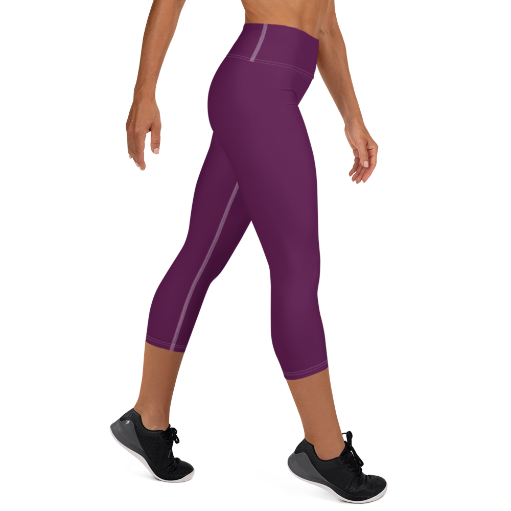 Michigan Upper Peninsula Yoga Capri Leggings (w/ UP Outline) | Tyrian Purple