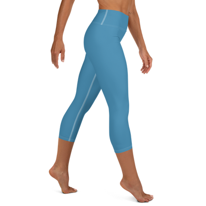 Michigan Upper Peninsula Yoga Capri Leggings (w/ UP Outline) | Lake Michigan Blue