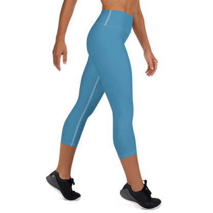 Michigan Upper Peninsula Yoga Capri Leggings (w/ UP Outline) | Lake Michigan Blue