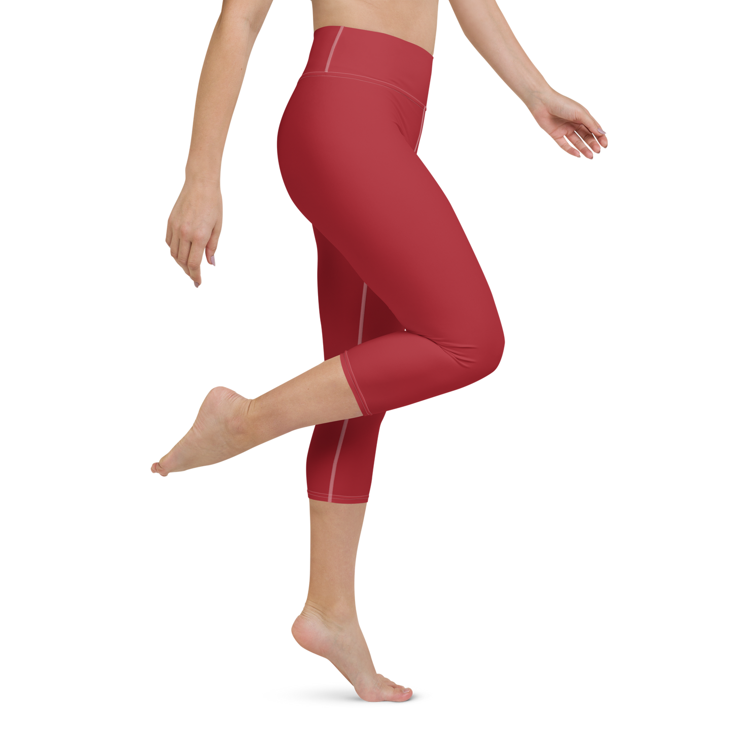 Michigan Upper Peninsula Yoga Capri Leggings (w/ UP Outline) | Thimbleberry Red