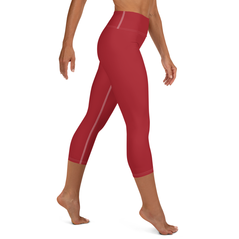 Michigan Upper Peninsula Yoga Capri Leggings (w/ UP Outline) | Thimbleberry Red