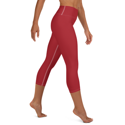 Michigan Upper Peninsula Yoga Capri Leggings (w/ UP Outline) | Thimbleberry Red