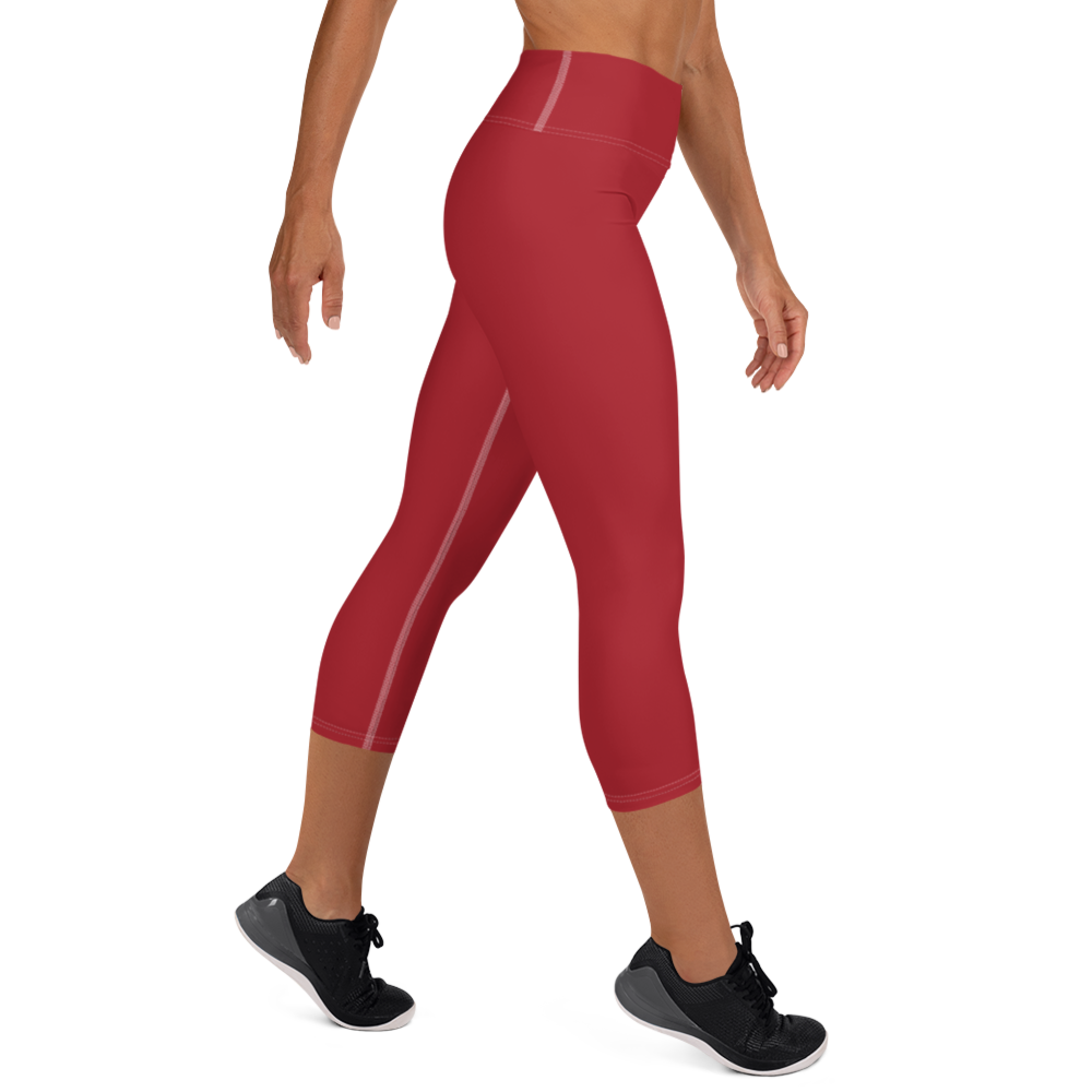 Michigan Upper Peninsula Yoga Capri Leggings (w/ UP Outline) | Thimbleberry Red