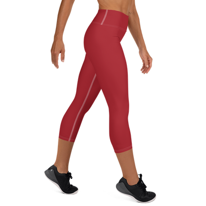 Michigan Upper Peninsula Yoga Capri Leggings (w/ UP Outline) | Thimbleberry Red