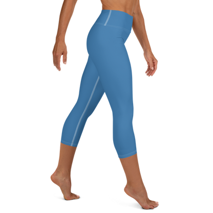 Michigan Upper Peninsula Yoga Capri Leggings (w/ UP Outline) | Lake Superior Blue