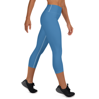 Michigan Upper Peninsula Yoga Capri Leggings (w/ UP Outline) | Lake Superior Blue