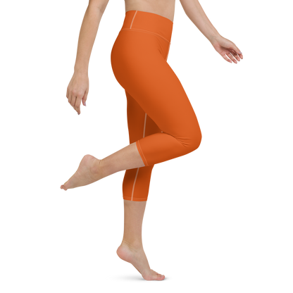 Michigan Upper Peninsula Yoga Capri Leggings (w/ UP Outline) | Maple Leaf Orange