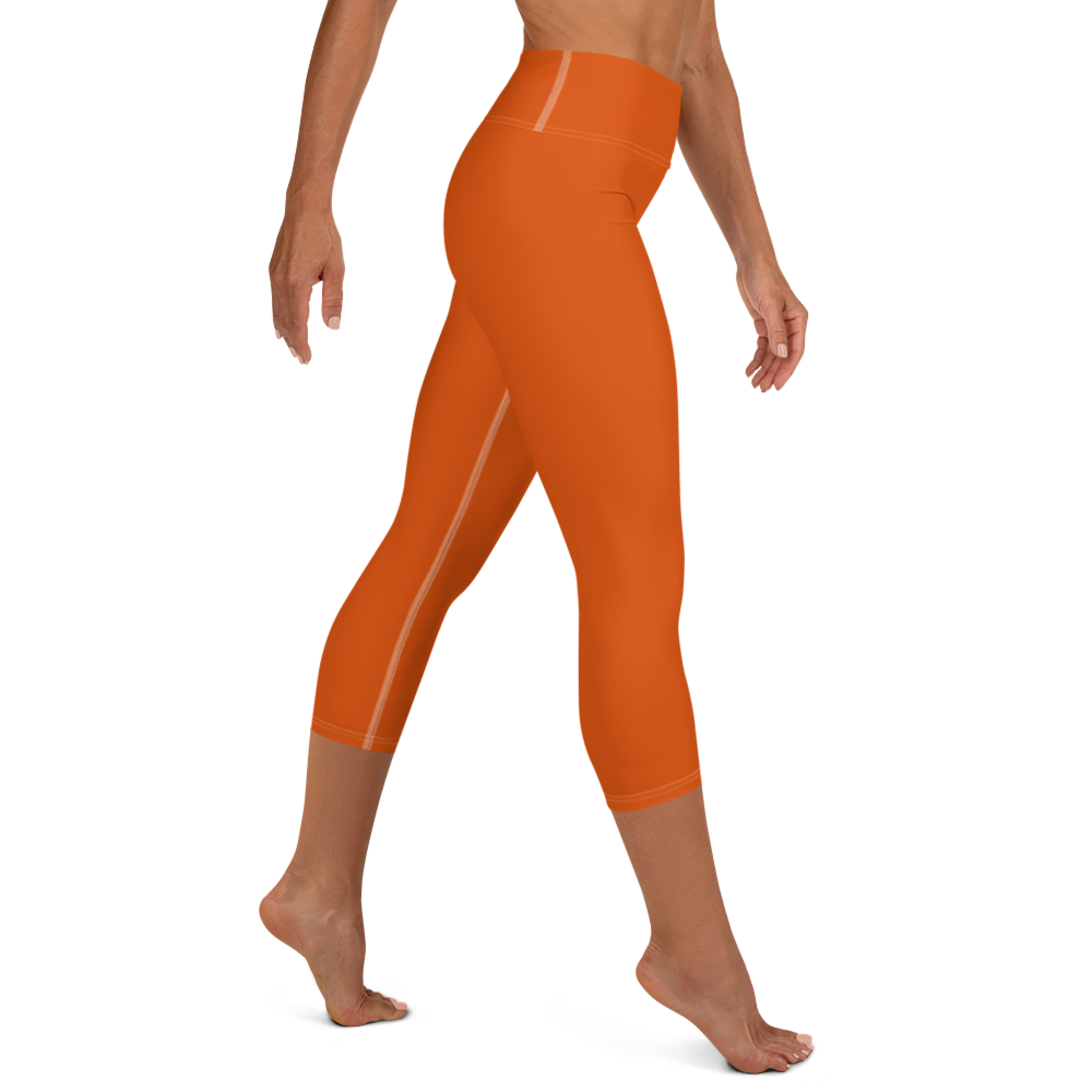 Michigan Upper Peninsula Yoga Capri Leggings (w/ UP Outline) | Maple Leaf Orange