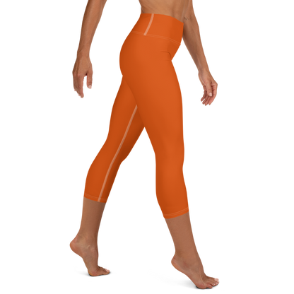 Michigan Upper Peninsula Yoga Capri Leggings (w/ UP Outline) | Maple Leaf Orange