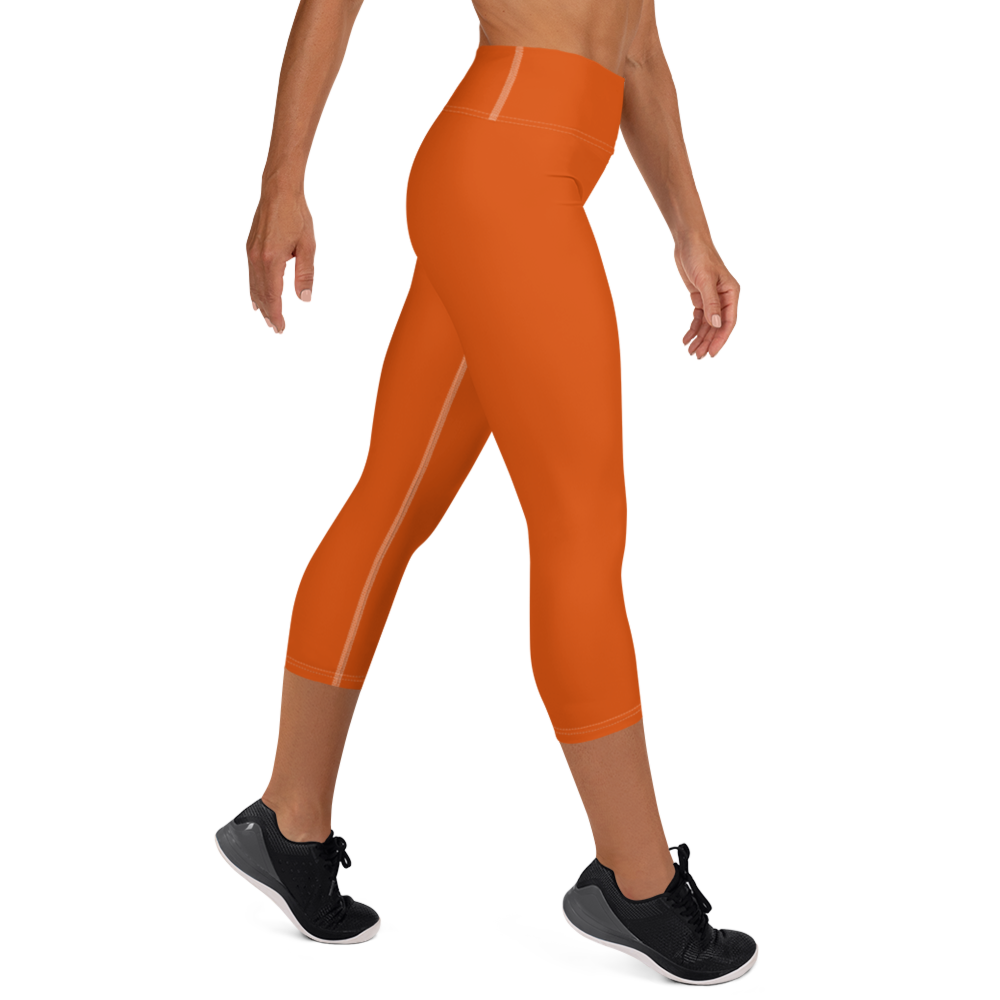 Michigan Upper Peninsula Yoga Capri Leggings (w/ UP Outline) | Maple Leaf Orange