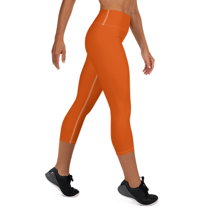 Michigan Upper Peninsula Yoga Capri Leggings (w/ UP Outline) | Maple Leaf Orange