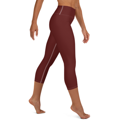 Michigan Upper Peninsula Yoga Capri Leggings (w/ UP Outline) | Cherrywood Color