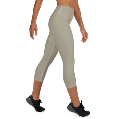 Michigan Upper Peninsula Yoga Capri Leggings (w/ UP Outline) | Petoskey Stone Beige