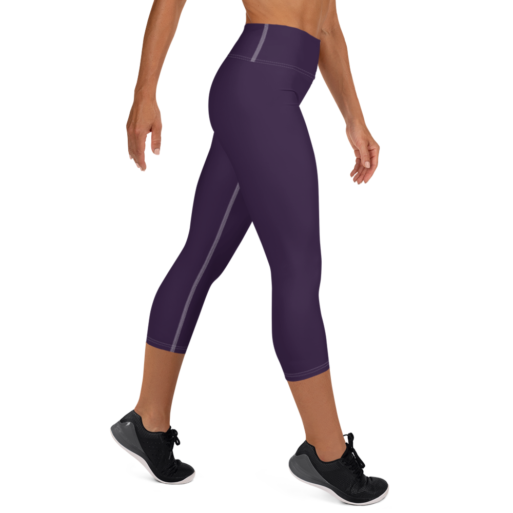 Michigan Upper Peninsula Yoga Capri Leggings (w/ UP Outline) | Blackcurrant