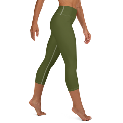 Michigan Upper Peninsula Yoga Capri Leggings (w/ UP Outline) | Army Green