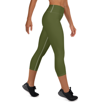 Michigan Upper Peninsula Yoga Capri Leggings (w/ UP Outline) | Army Green