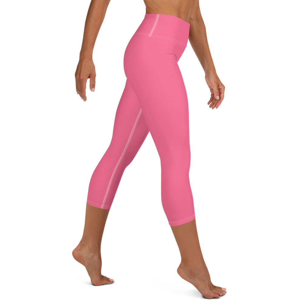 Michigan Upper Peninsula Yoga Capri Leggings (w/ UP Outline) | Rhodochrosite Pink