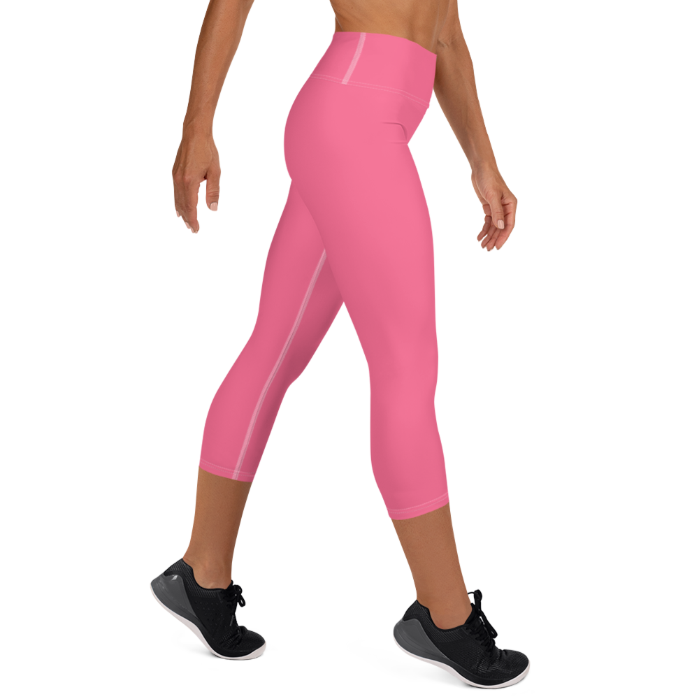 Michigan Upper Peninsula Yoga Capri Leggings (w/ UP Outline) | Rhodochrosite Pink