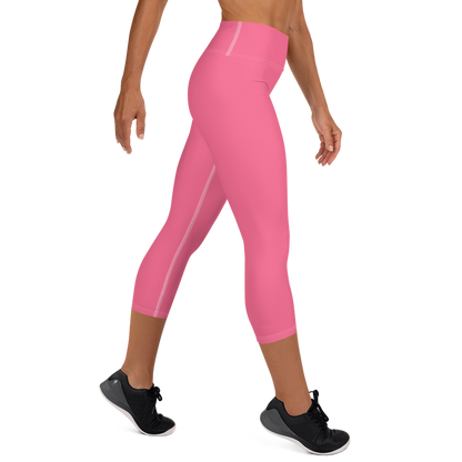 Michigan Upper Peninsula Yoga Capri Leggings (w/ UP Outline) | Rhodochrosite Pink