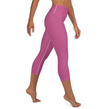 Michigan Upper Peninsula Yoga Capri Leggings (w/ UP Outline) | Apple Blossom Pink