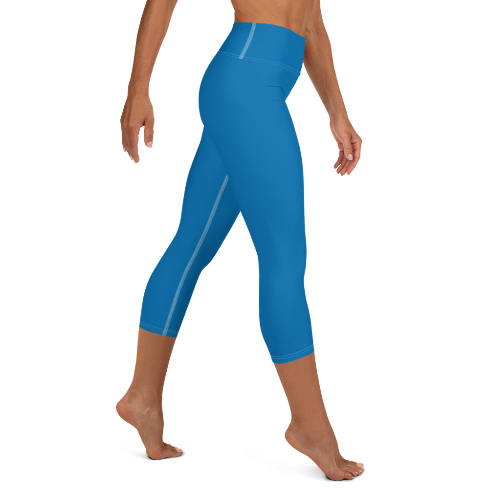 Michigan Upper Peninsula Yoga Capri Leggings (w/ UP Outline) | Azure