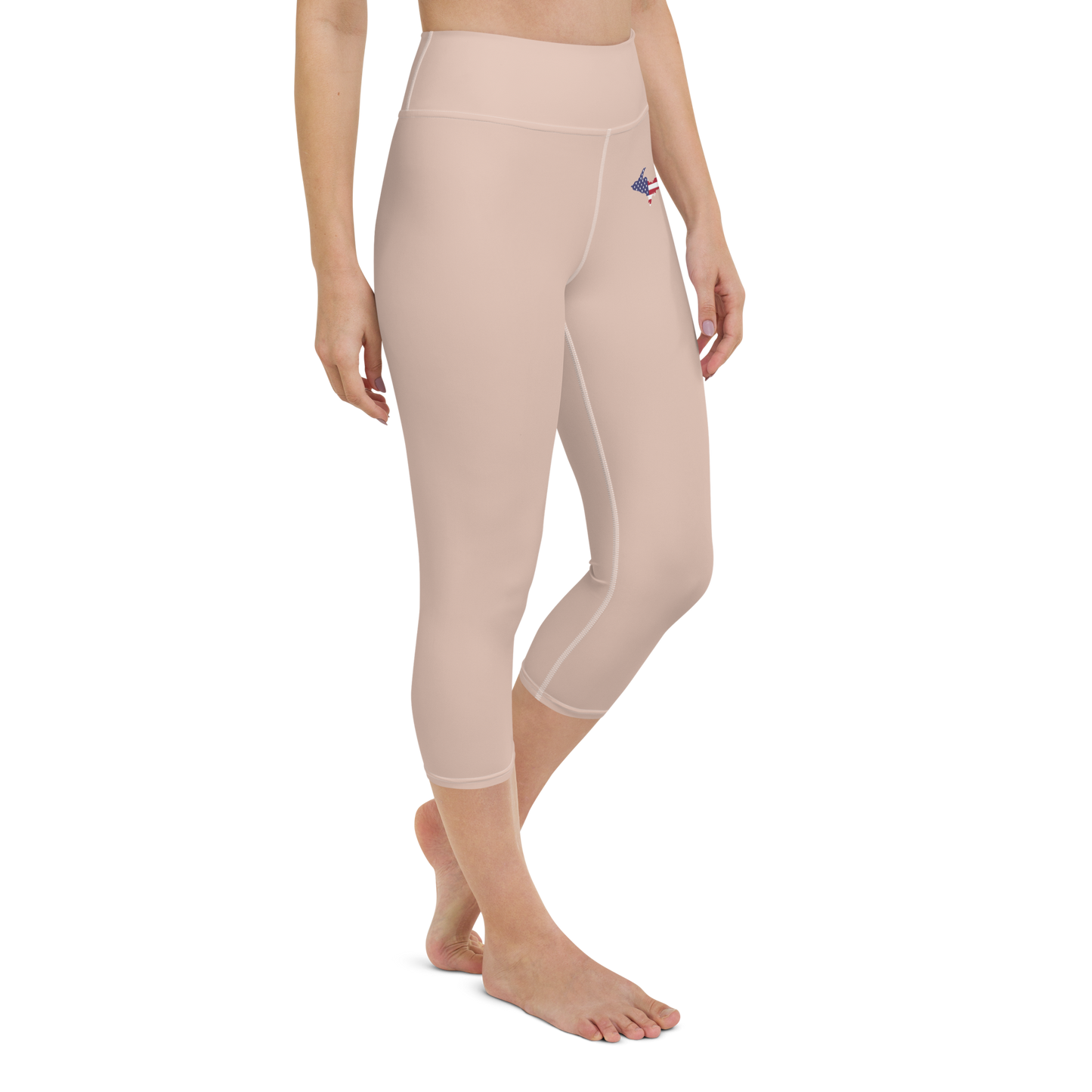 Michigan Upper Peninsula Yoga Capri Leggings (w/ UP USA Flag) | Rose Gold