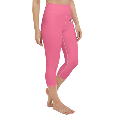 Michigan Upper Peninsula Yoga Capri Leggings (w/ UP USA Flag) | Rhodochrosite Pink