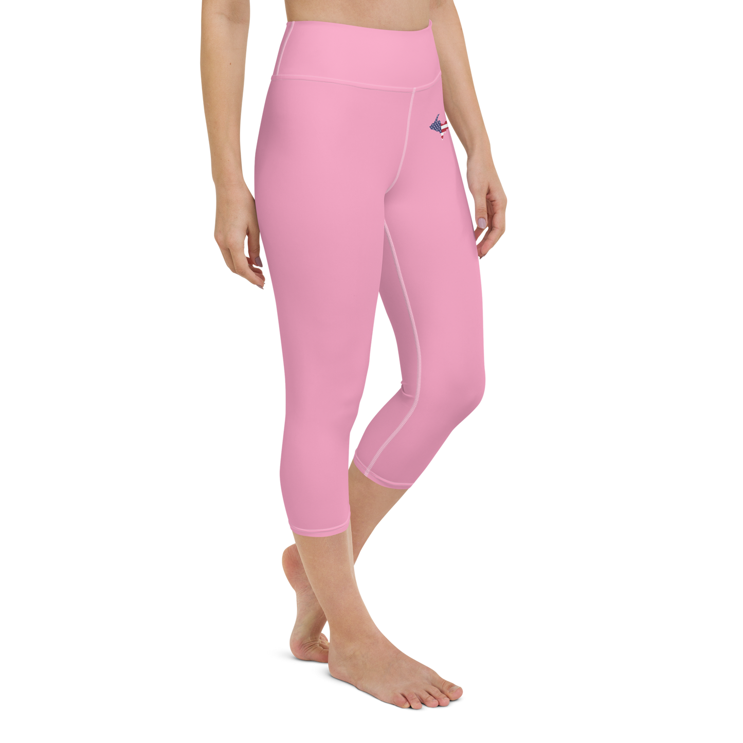 Michigan Upper Peninsula Yoga Capri Leggings (w/ UP USA Flag) | '67 Caddie Pink