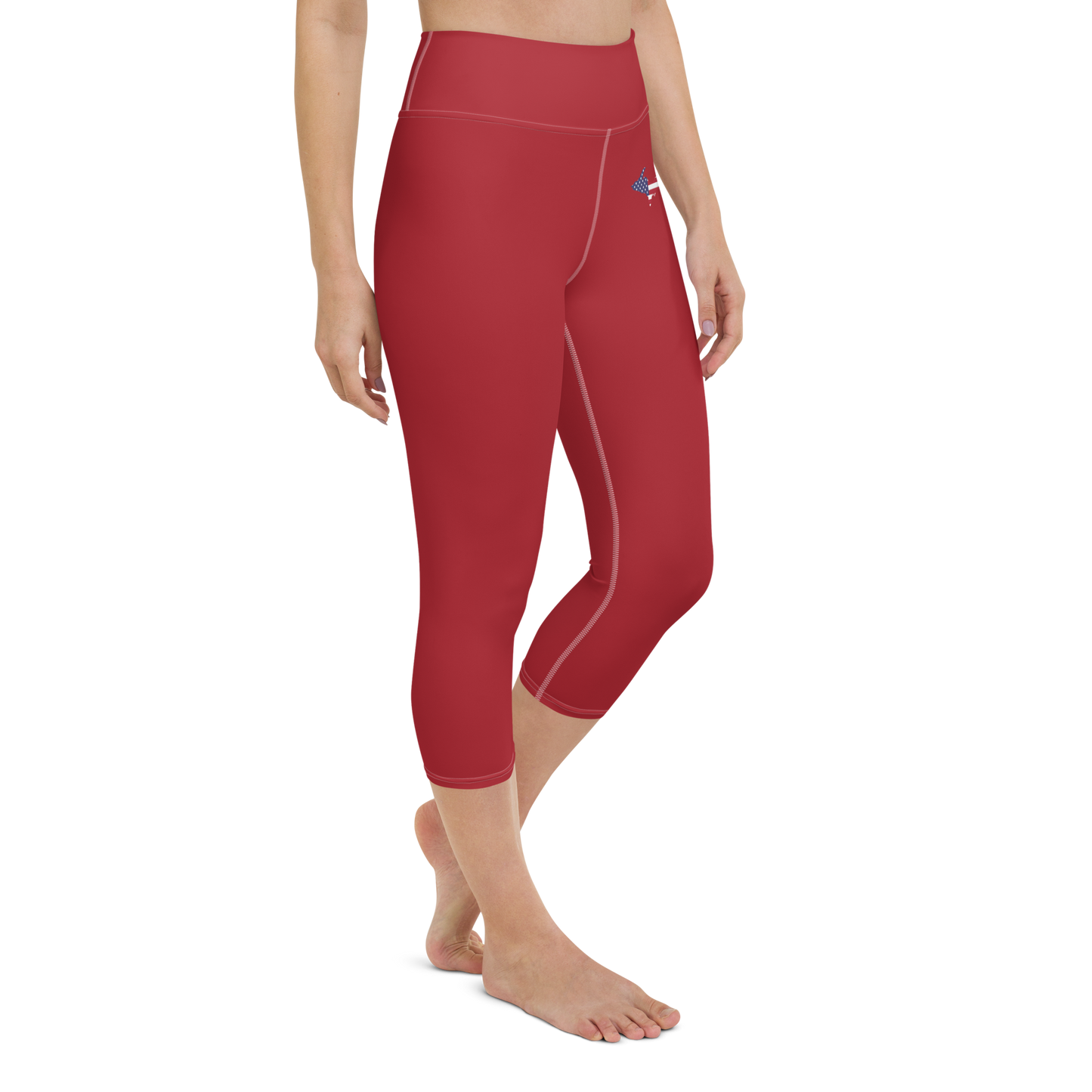 Michigan Upper Peninsula Yoga Capri Leggings (w/ UP USA Flag) | Thimbleberry Red