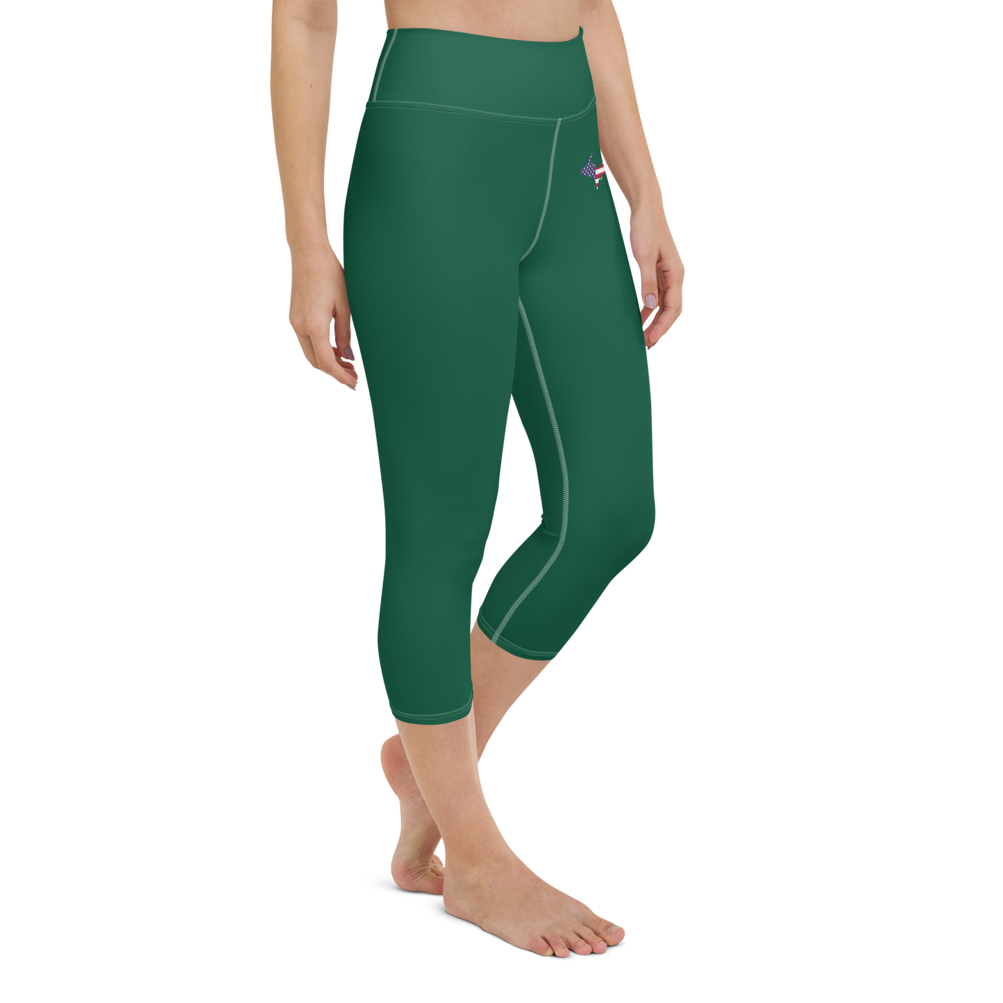 Michigan Upper Peninsula Yoga Capri Leggings (w/ UP USA Flag) | Superior Green